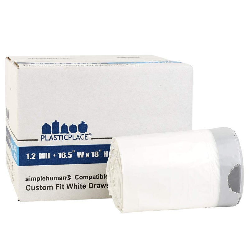 Plasticplace Custom Fit Trash Bags, Compatible with simplehuman Code R (200 Count) White Drawstring Garbage Liners 2.6 Gallon/ 10 Liter 16.5" x 18" - Image 4